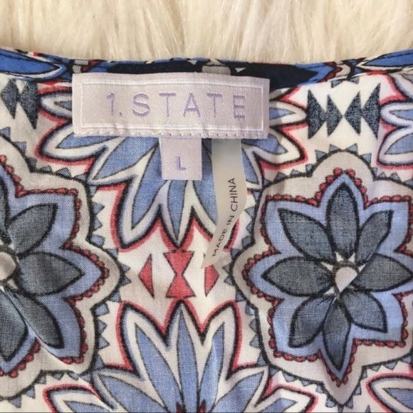 1.State High Low V-neck Sleeveless Tank Blue/Red L - Picture 3 of 8